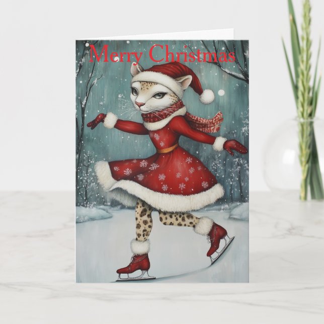 A Cougar Ice Skating Holiday Card (Front)