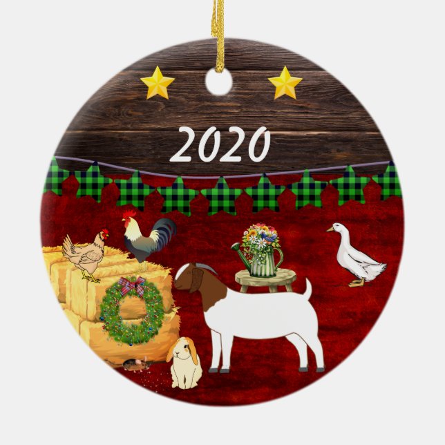 A Country Christmas Boer Goat Ceramic Ornament (Back)