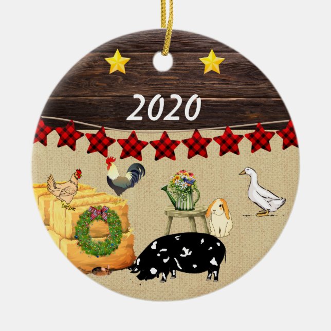 A Country Christmas KuneKune Pig Ceramic Ornament (Front)