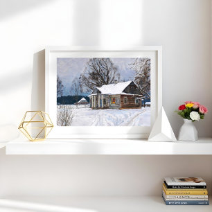 A Country House at Dusk in Winter Poster