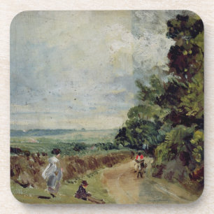 A Country road with trees and figures Coaster