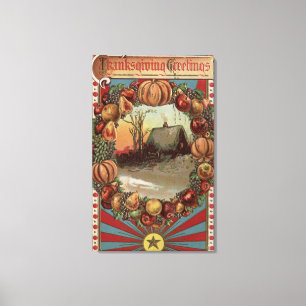 A Country Scene with Produce Border Canvas Print