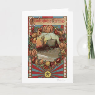 A Country Scene with Produce Border Holiday Card