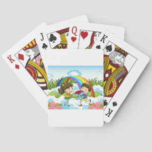 A couple dating near the rainbow playing cards