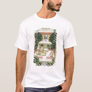 A couple in a garden listening to music with femal T-Shirt