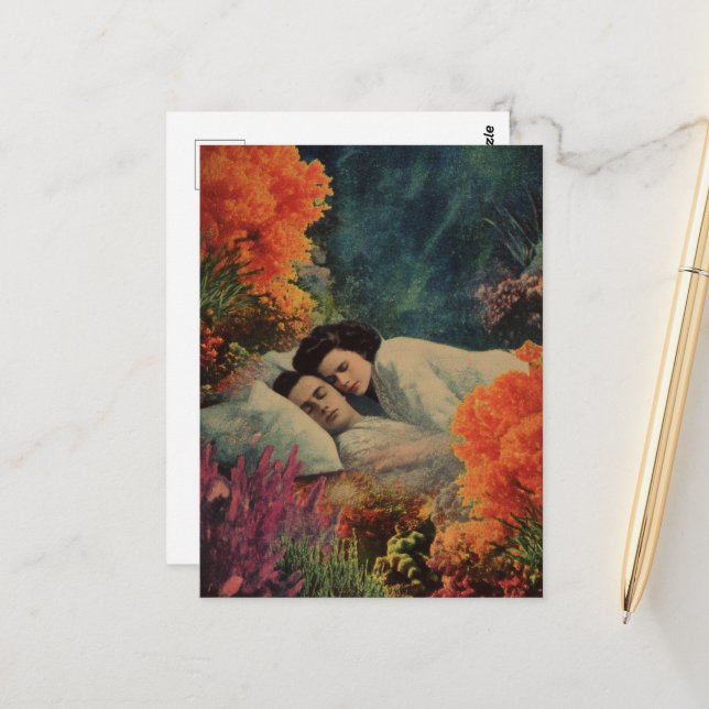 A Couple In an Undersea Hotel Bedroom Surreal Postcard (Front/Back In Situ)