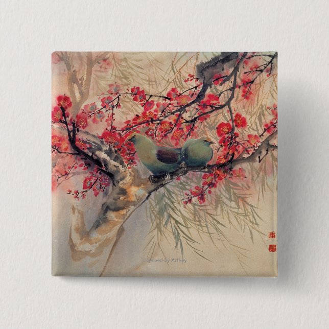 A Couple in Spring 2 Inch Square Button (Front)