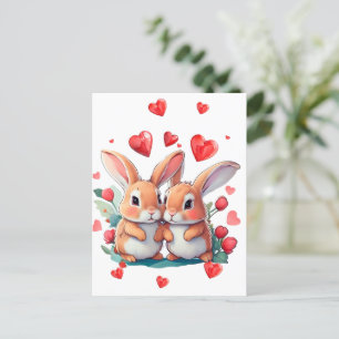 A couple of funny watercolor rabbits postcard