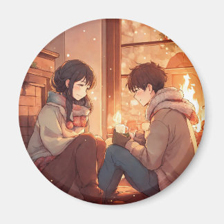A couple spending christmas together circle magnet