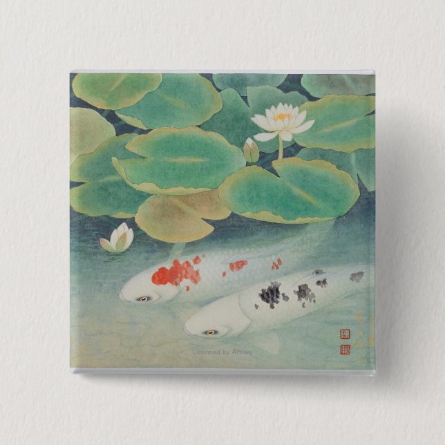 A Couple under Lotus 2 Inch Square Button (Front)