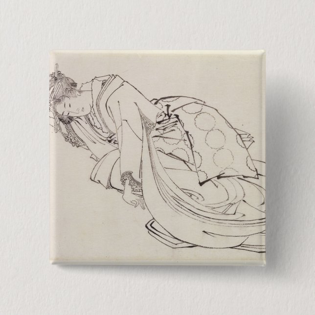 A Courtesan Offering a Cup, 18th-19th century 2 Inch Square Button (Front)