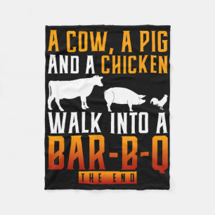 A Cow A Pig And A Chicken Walk Into A R Bbq Fleece Blanket