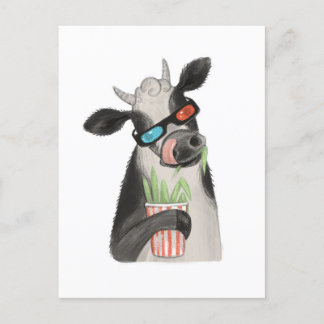 A cow in 3D glasses. Postcard