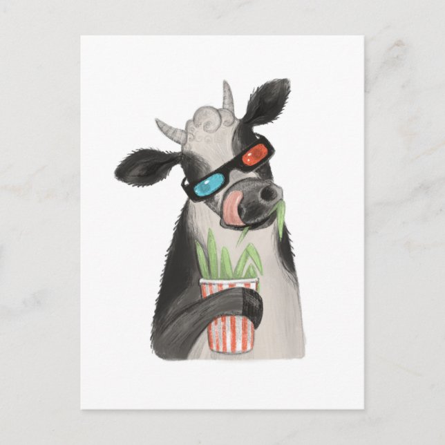 A cow in 3D glasses. Postcard (Front)