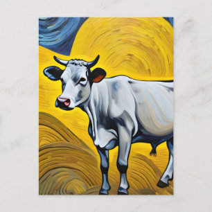 A Cow in  a yellow and blue abstract Postcard
