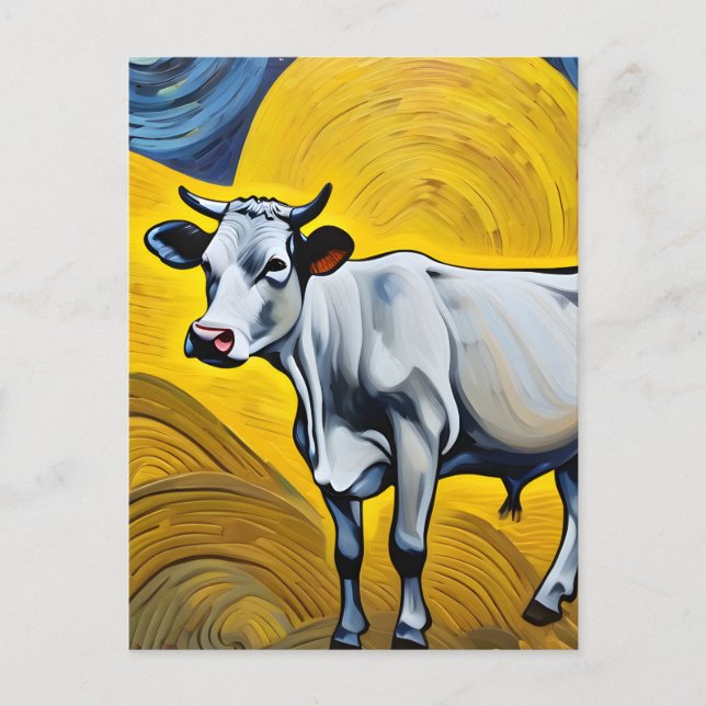 A Cow in  a yellow and blue abstract Postcard (Front)