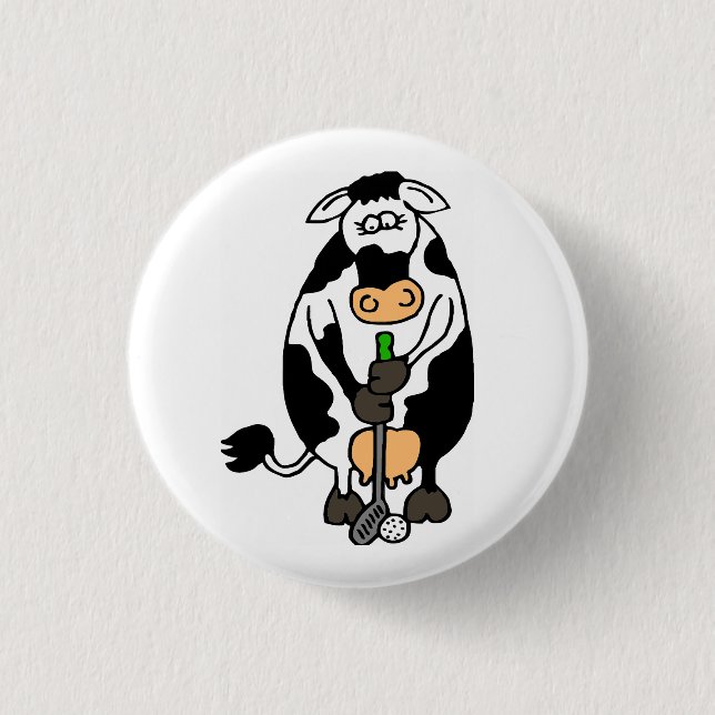 A cow playing golf 1 inch round button (Front)