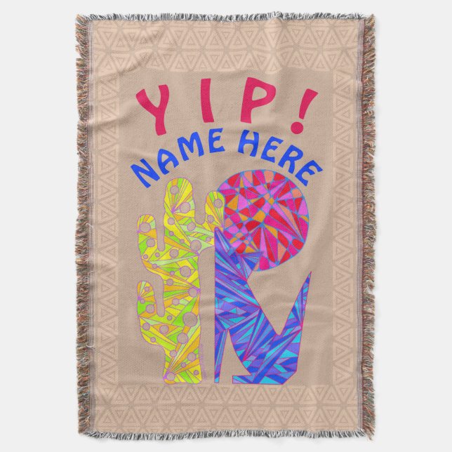 A Coyote Wolf Colourful Southwestern Design Desert Throw Blanket (Front Vertical)
