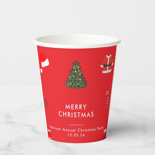 A Cozy Christmas Gathering Set on Warm Red Paper Cups (Front)