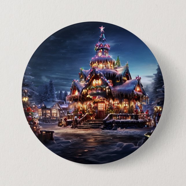 "A Cozy Christmas Retreat" 3 Inch Round Button (Front)