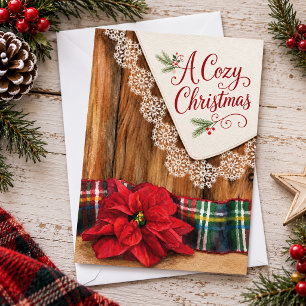 A Cozy Christmas Rustic Red Poinsettia Flower Holiday Card