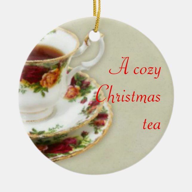 A Cozy Christmas Tea Ceramic Ornament (Front)