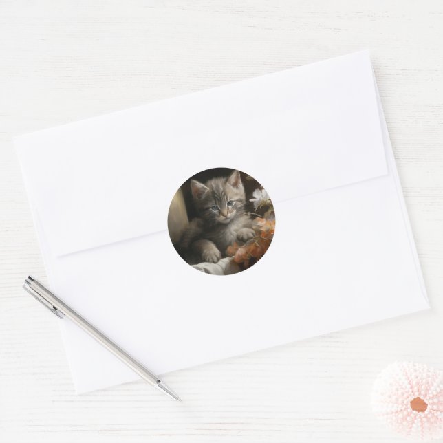 A Cozy Corner Tabby Kitten Classic Round Sticker (Envelope)