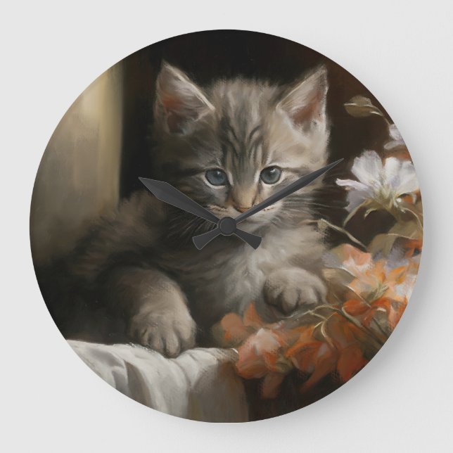 A Cozy Corner Tabby Kitten Large Clock (Front)