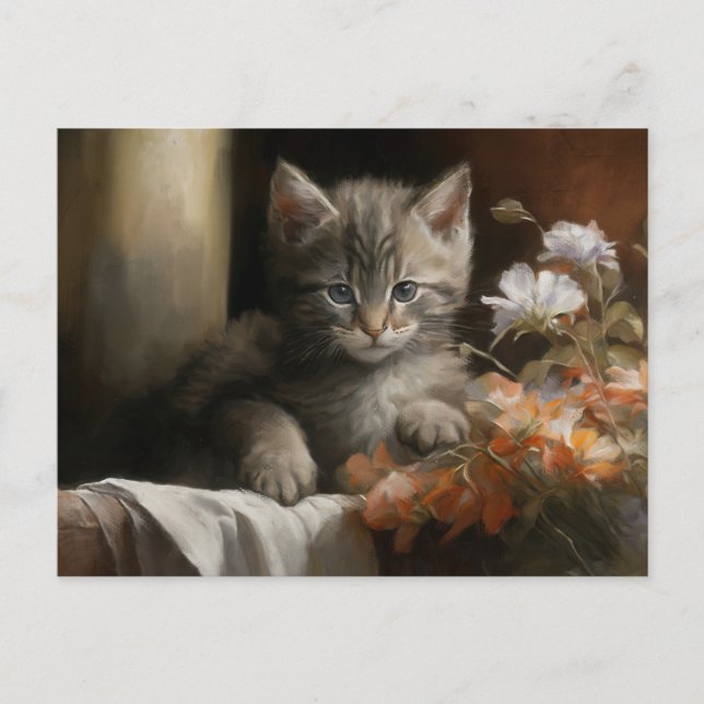 A Cozy Corner Tabby Kitten Postcard (Front)