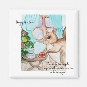 A cozy drawing of a cute squirrel magnet