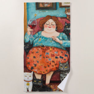 A Cozy Evening with Childless Cat Lady Beach Towel