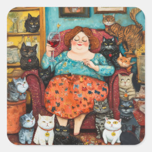A Cozy Evening with Childless Cat Lady Square Sticker