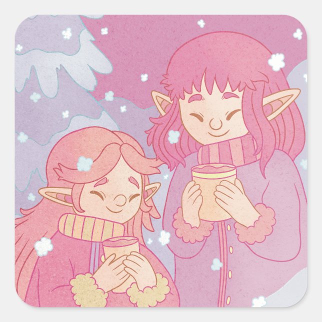 A Cozy Morning Coffee Square Sticker (Front)