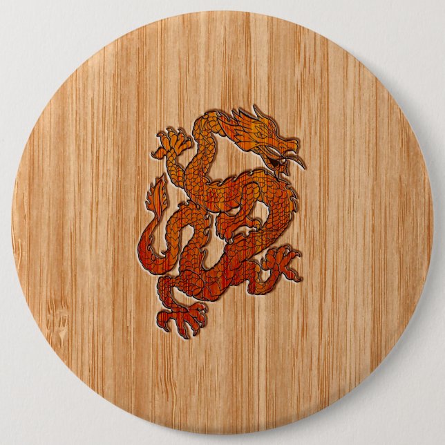 A Crimson Dragon on Bamboo like 6 Inch Round Button (Front)