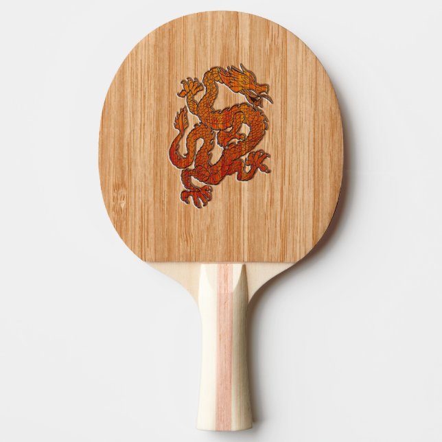 A Crimson Dragon on Bamboo like Ping Pong Paddle (Front)