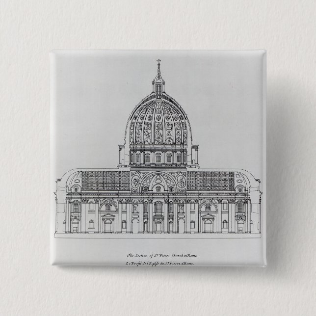 A cross-section of St. Peter's, Rome 2 Inch Square Button (Front)