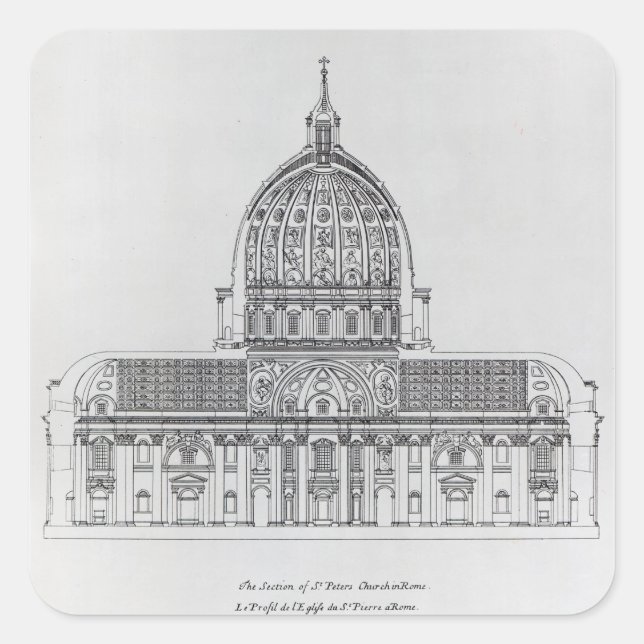 A cross-section of St. Peter's, Rome Square Sticker (Front)