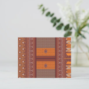 a cross stitch pattern in orange and brown postcard