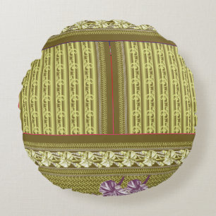  a cross stitch pattern of a vase with flowers round pillow