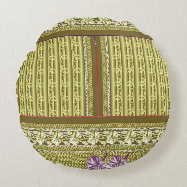  a cross stitch pattern of a vase with flowers round pillow (Front)
