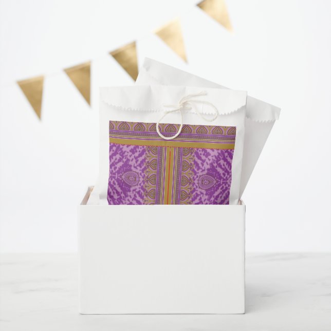 a cross stitch pattern with a purple and yellow ba favour bag (Party)