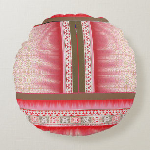 a cross stitch pattern with a red background round pillow