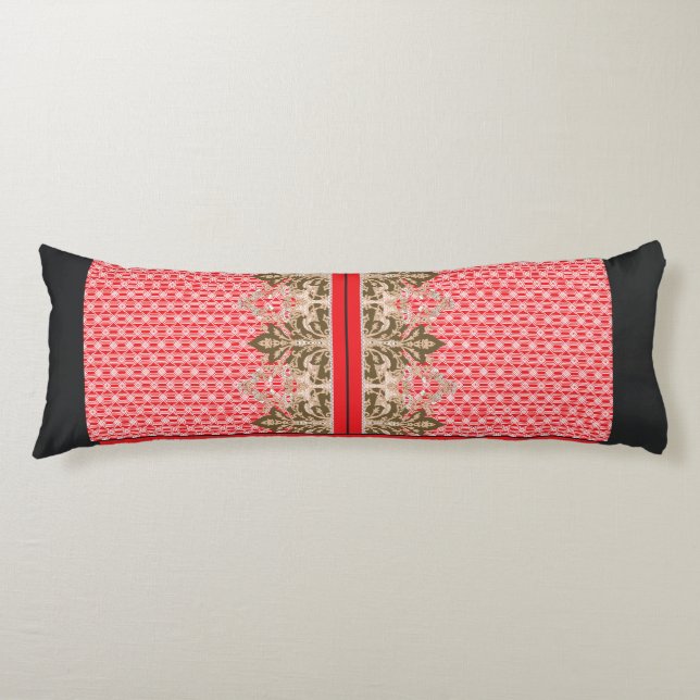 a cross stitch pattern with a red border body pillow (Front)