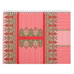 a cross stitch pattern with a red border calendar