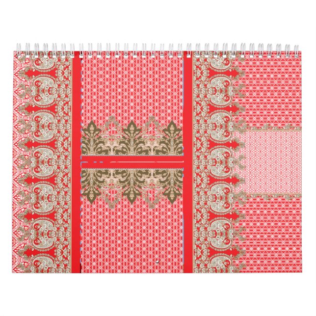 a cross stitch pattern with a red border calendar (Cover)