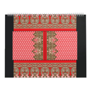a cross stitch pattern with a red border calendar