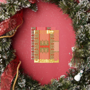 a cross stitch pattern with a red border foil holiday postcard