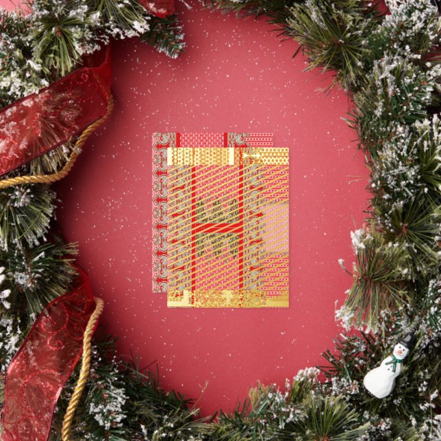 a cross stitch pattern with a red border foil holiday postcard (Insitu)