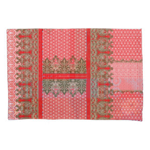 a cross stitch pattern with a red border pillowcase