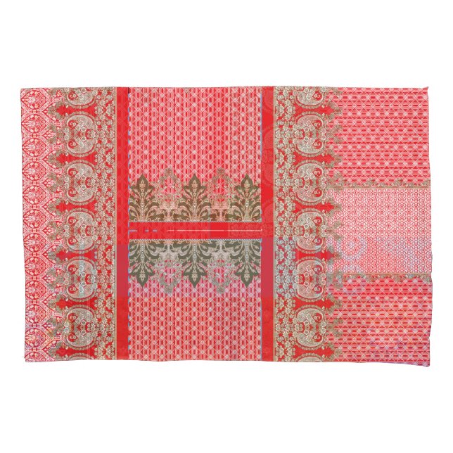 a cross stitch pattern with a red border pillowcase (Front)
